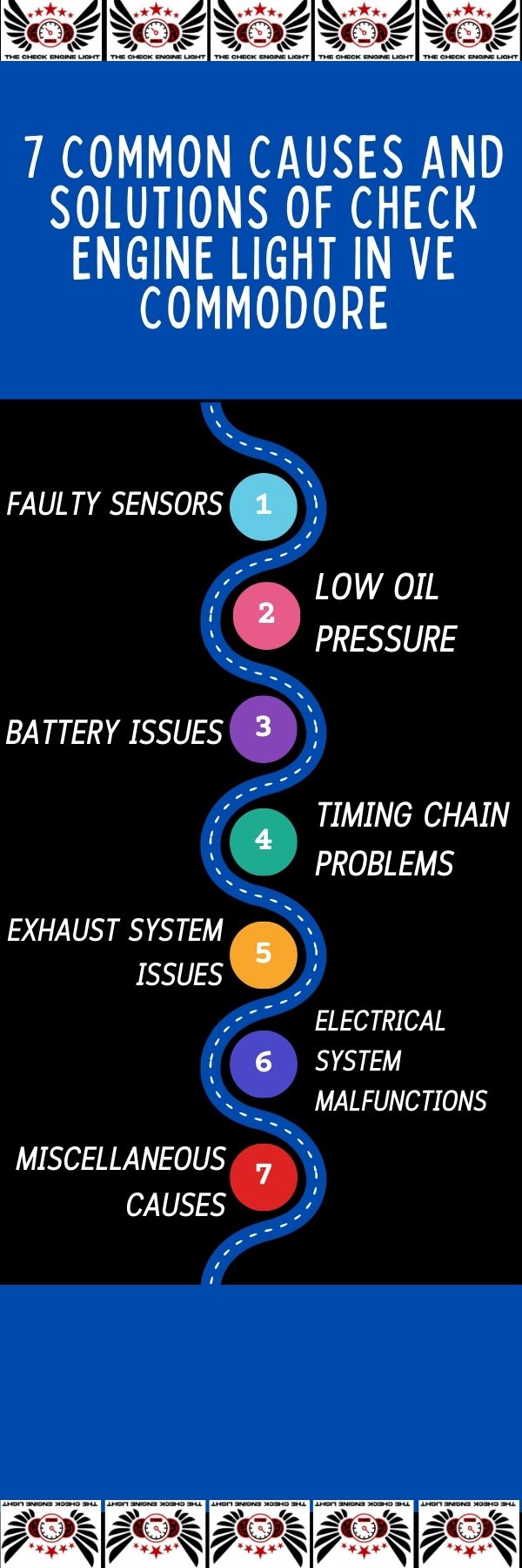a infographic for 7 Common Causes and Solutions of Check Engine Light in VE Commodore