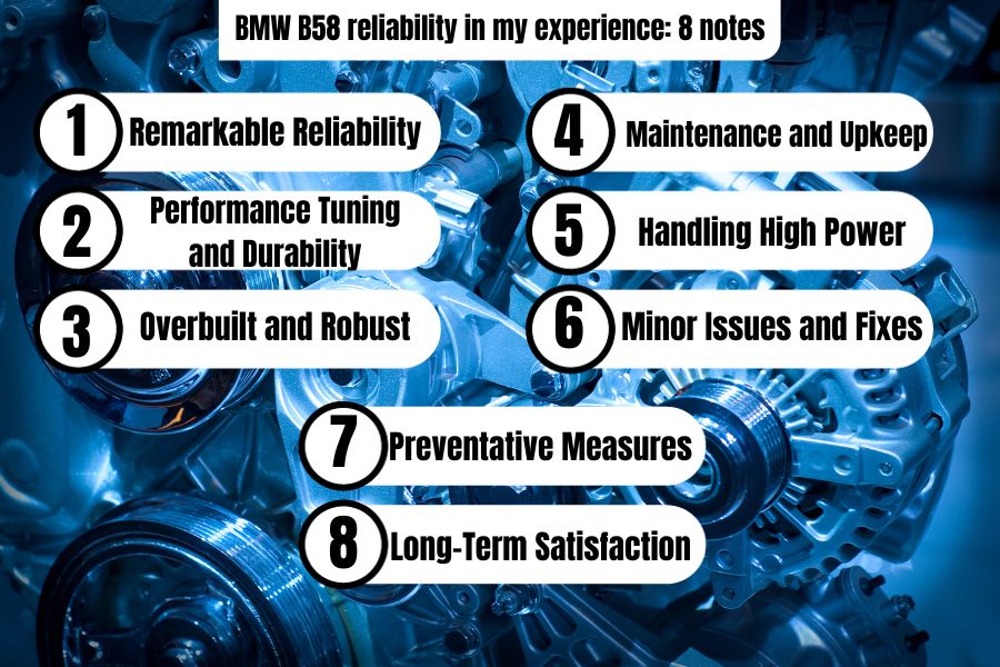 infographic 8 notes about for BMW B58 engine reliability 