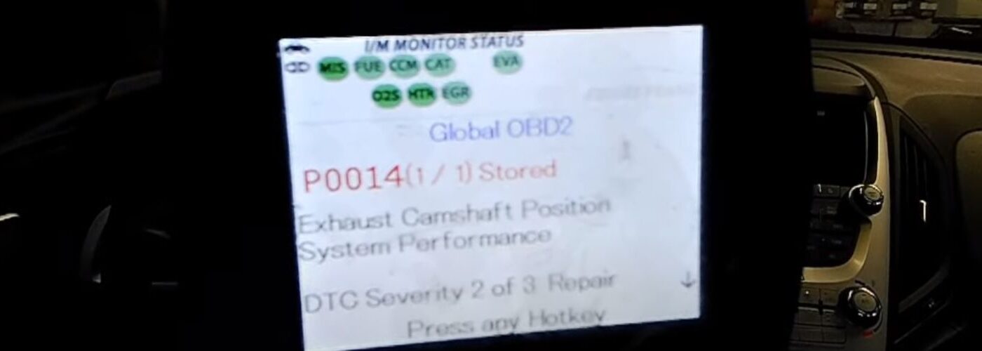 An image of a scanner showing P0014 Code in Chevy Equinox